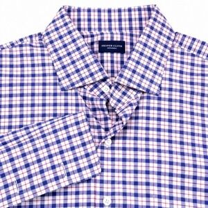 Proper Cloth Mens 17.5 Blue Check French Cuff Stretch Dress Shirt